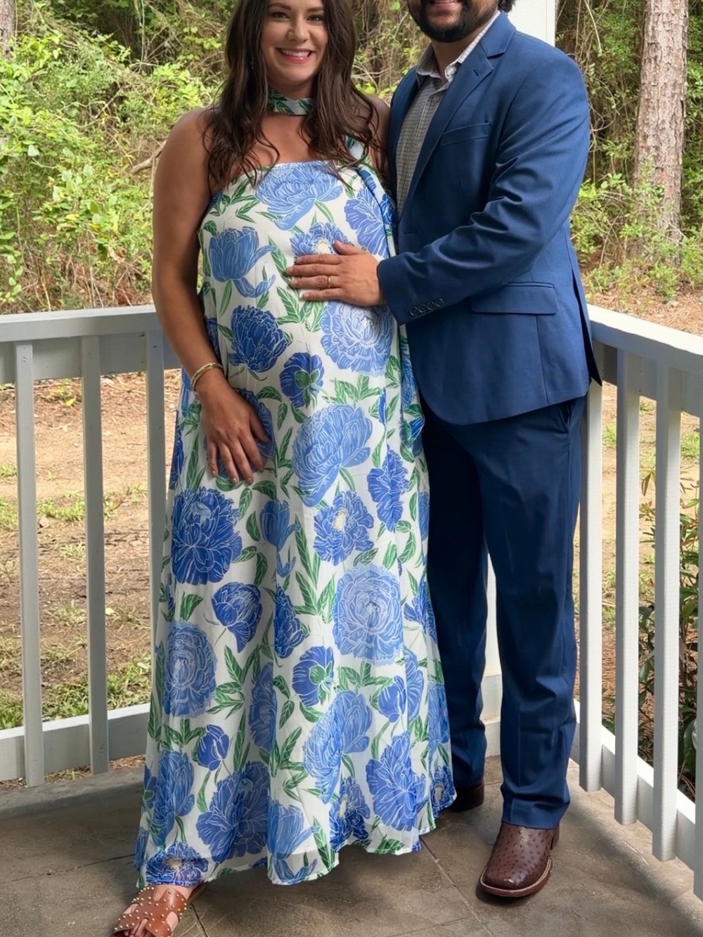 Strapless Blue Floral Maxi Dress - Picture 2 of 6